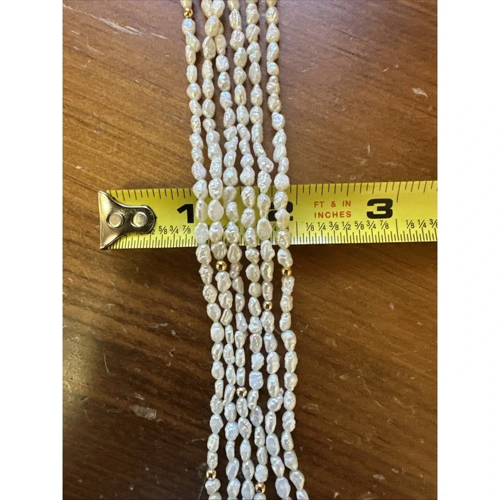 VTG Six Strand Seed Pearl Necklace Gold Tone Clasp Beads Hand Knotted Classic